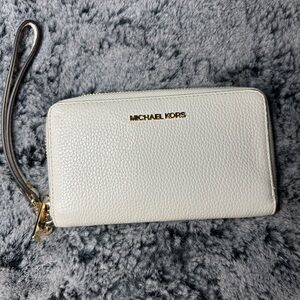 Michael Kors Cream Wristlet with Gold Accents